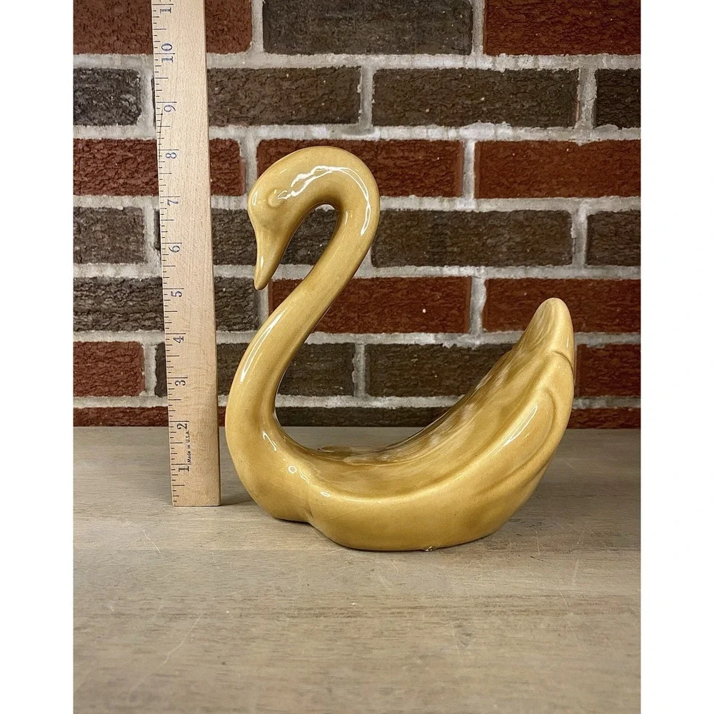 Vtg Swan Towel Holder Retro Ceramic Hand Towel Décor Japan 80s Harvest‎ Gold